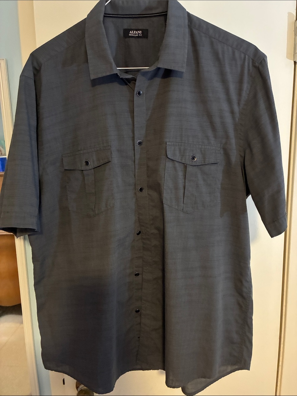 Alfani Men's Short-Sleeve Button-Down Shirt - Dark Gray